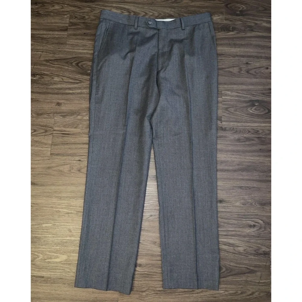 Jos. A. Bank Dress Pants Mens 36R Gray 1905 100% Wool Flat Front Straight Leg